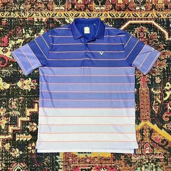 Callaway Polo Shirt Adult Large Blue Striped Opti Dri Lightweight Golf Mens - Picture 1 of 1